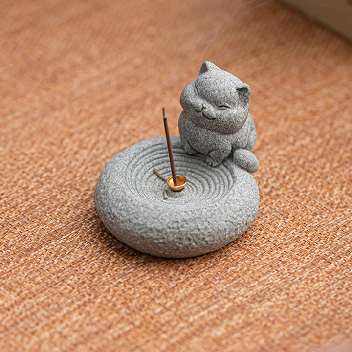 Buddha Stones Cute Lazy Standing Cat Healing Incense Burner Desk Decoration - image 4