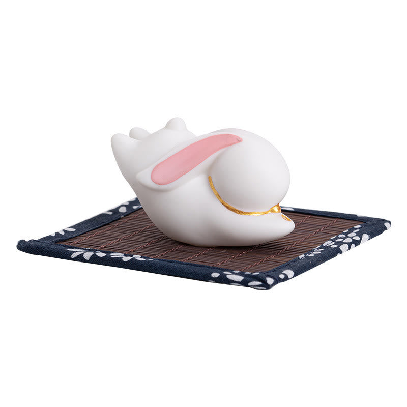 Buddha Stones Flying Rabbit Bamboo Mat Healing Ceramic Incense Burner Desk Decoration - image 7