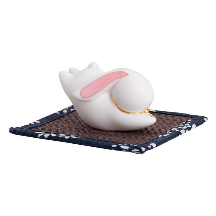 Buddha Stones Flying Rabbit Bamboo Mat Healing Ceramic Incense Burner Desk Decoration - image 7