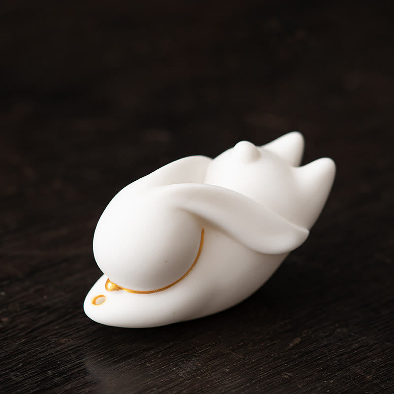 Buddha Stones Flying Rabbit Bamboo Mat Healing Ceramic Incense Burner Desk Decoration - White Rabbit  7.6*3.7*4.5cm - image 20