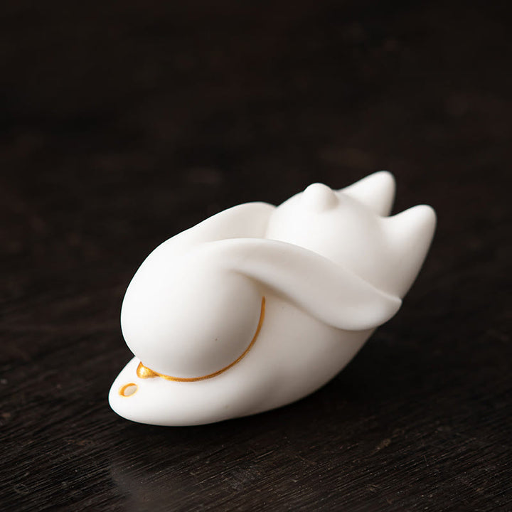 Buddha Stones Flying Rabbit Bamboo Mat Healing Ceramic Incense Burner Desk Decoration - White Rabbit  7.6*3.7*4.5cm - image 20