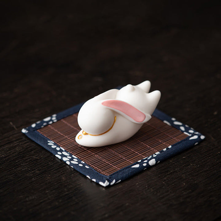 Buddha Stones Flying Rabbit Bamboo Mat Healing Ceramic Incense Burner Desk Decoration - image 4