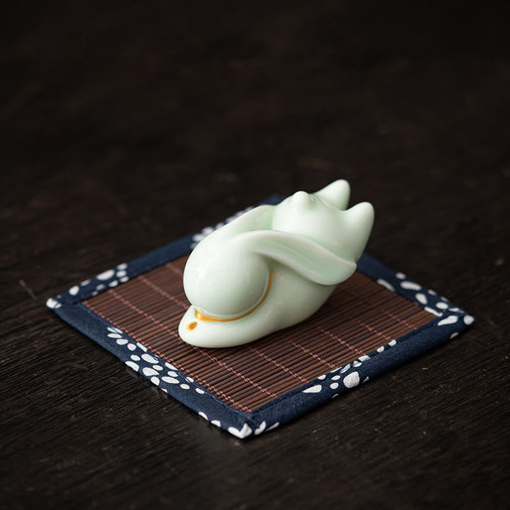 Buddha Stones Flying Rabbit Bamboo Mat Healing Ceramic Incense Burner Desk Decoration - Green Rabbit Bamboo Mat 7.6*3.7*4.5cm - image 8