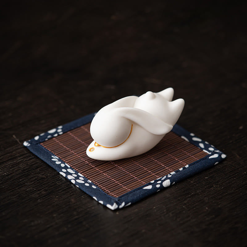 Buddha Stones Flying Rabbit Bamboo Mat Healing Ceramic Incense Burner Desk Decoration - White Rabbit Bamboo Mat 7.6*3.7*4.5cm - image 12