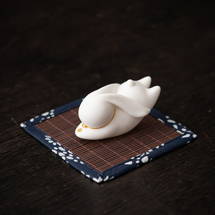 Buddha Stones Flying Rabbit Bamboo Mat Healing Ceramic Incense Burner Desk Decoration - White Rabbit Bamboo Mat 7.6*3.7*4.5cm - image 12