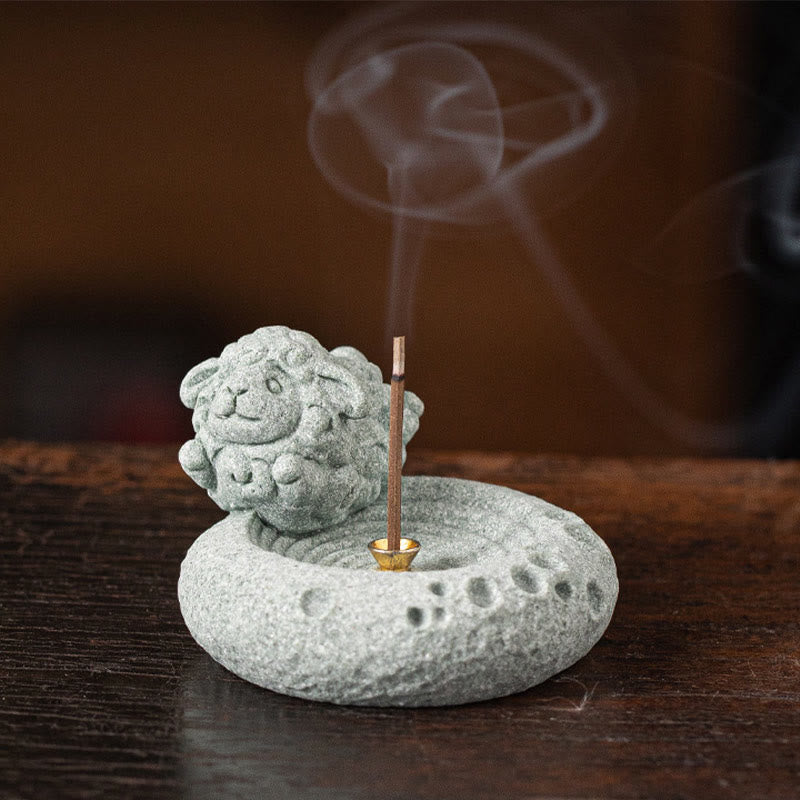 Buddha Stones Chinese Zodiac Healing Incense Burner Desk Decoration - Goat 7.5*6.3*4.5cm - image 34