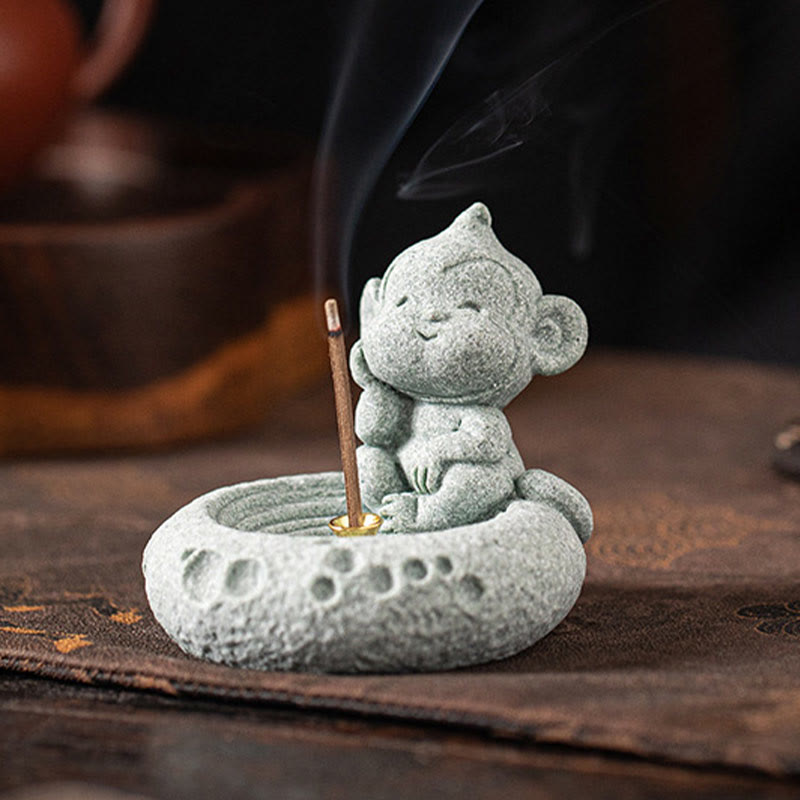 Buddha Stones Chinese Zodiac Healing Incense Burner Desk Decoration - Monkey 7*6.3*6cm - image 36