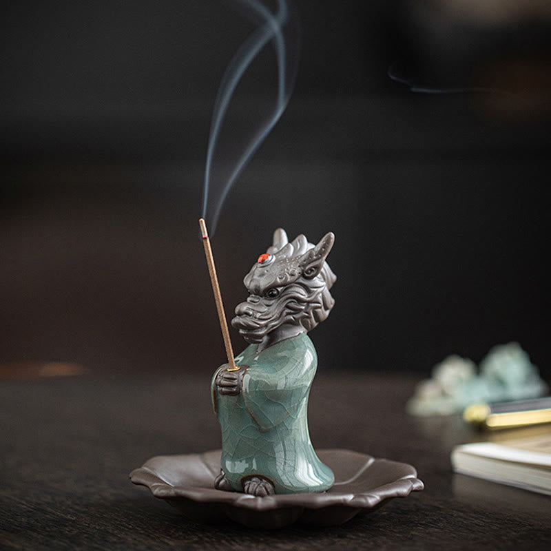 Buddha Stones Praying Dragon King Lotus Base Fu Character Ceramic Healing Incense Burner Desk Decoration - image 5