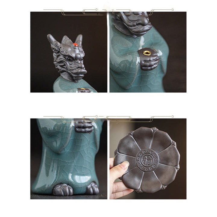 Buddha Stones Praying Dragon King Lotus Base Fu Character Ceramic Healing Incense Burner Desk Decoration - image 9