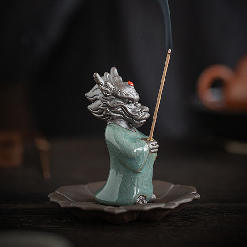 Buddha Stones Praying Dragon King Lotus Base Fu Character Ceramic Healing Incense Burner Desk Decoration - image 3