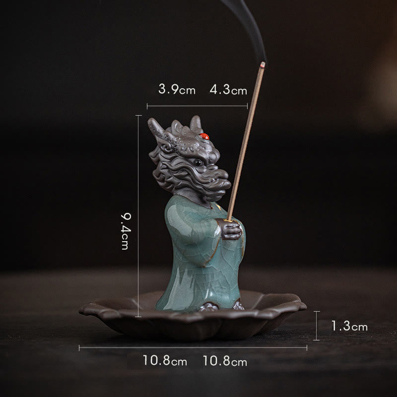 Buddha Stones Praying Dragon King Lotus Base Fu Character Ceramic Healing Incense Burner Desk Decoration - image 10
