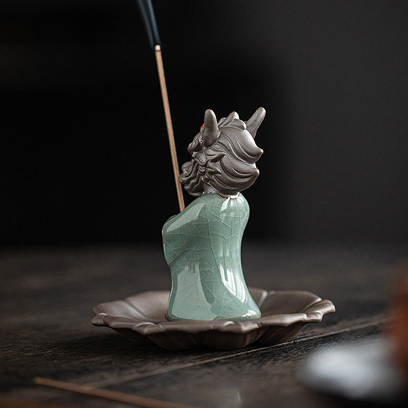 Buddha Stones Praying Dragon King Lotus Base Fu Character Ceramic Healing Incense Burner Desk Decoration - image 6