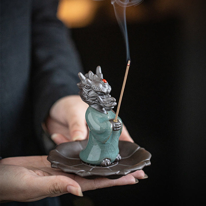 Buddha Stones Praying Dragon King Lotus Base Fu Character Ceramic Healing Incense Burner Desk Decoration - image 8