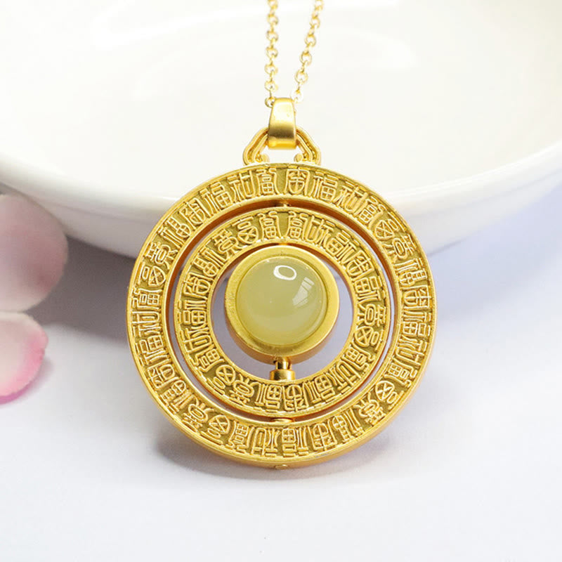 Buddha Stones Hetian Jade Hundred Blessings Fu Character Luck Rotatable Necklace Pendant - image 1