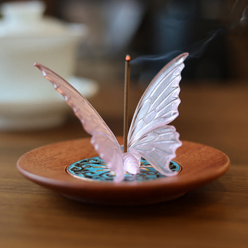 Buddha Stones Butterfly Healing Incense Burner Desk Decoration - Pink Butterfly 8*4.5*5cm - image 0