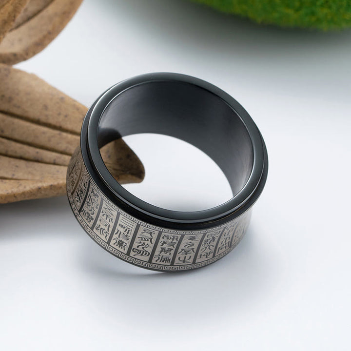 Buddha Stones Tibetan Seal Script Golden Light Mantra Titanium Steel Spinner Balance Ring - image 12