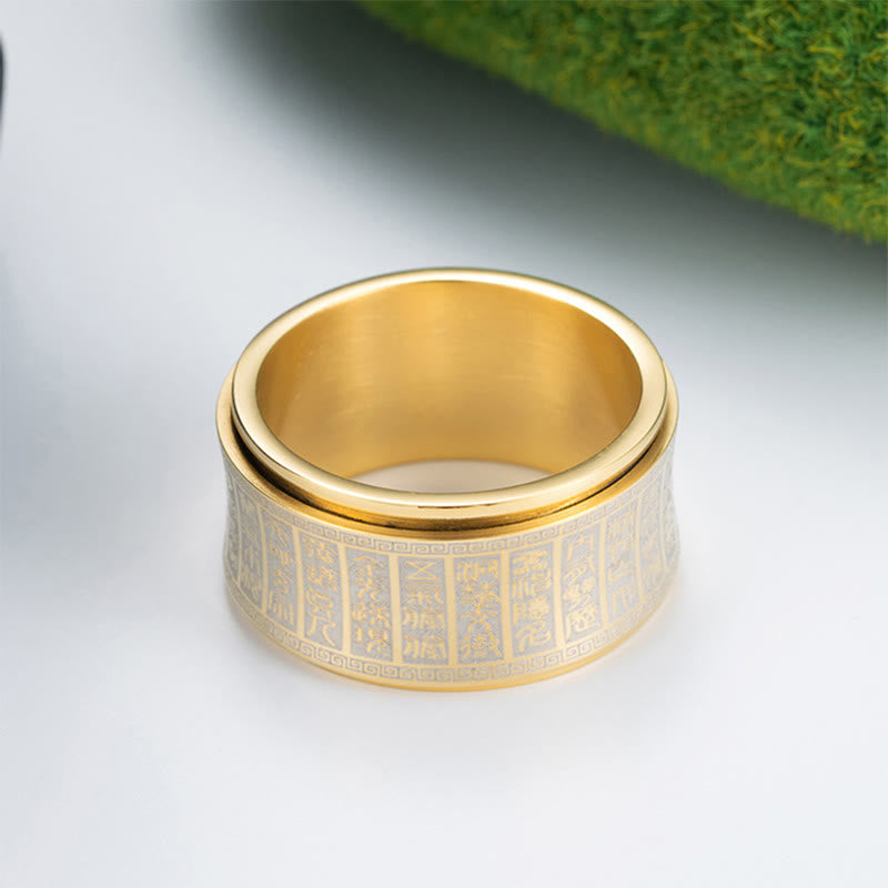 Buddha Stones Tibetan Seal Script Golden Light Mantra Titanium Steel Spinner Balance Ring - image 8