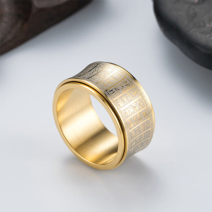 Buddha Stones Tibetan Seal Script Golden Light Mantra Titanium Steel Spinner Balance Ring - image 2