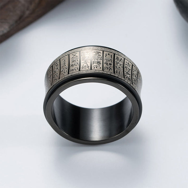 Buddha Stones Tibetan Seal Script Golden Light Mantra Titanium Steel Spinner Balance Ring - image 11