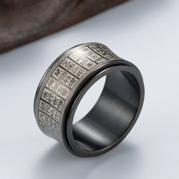 Buddha Stones Tibetan Seal Script Golden Light Mantra Titanium Steel Spinner Balance Ring - Black - US12 - image 9