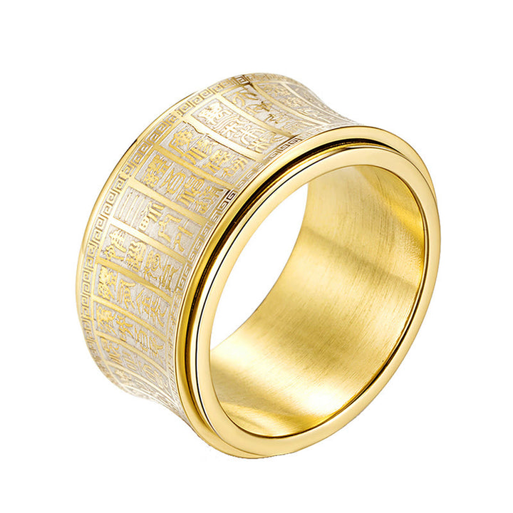 Buddha Stones Tibetan Seal Script Golden Light Mantra Titanium Steel Spinner Balance Ring - image 4