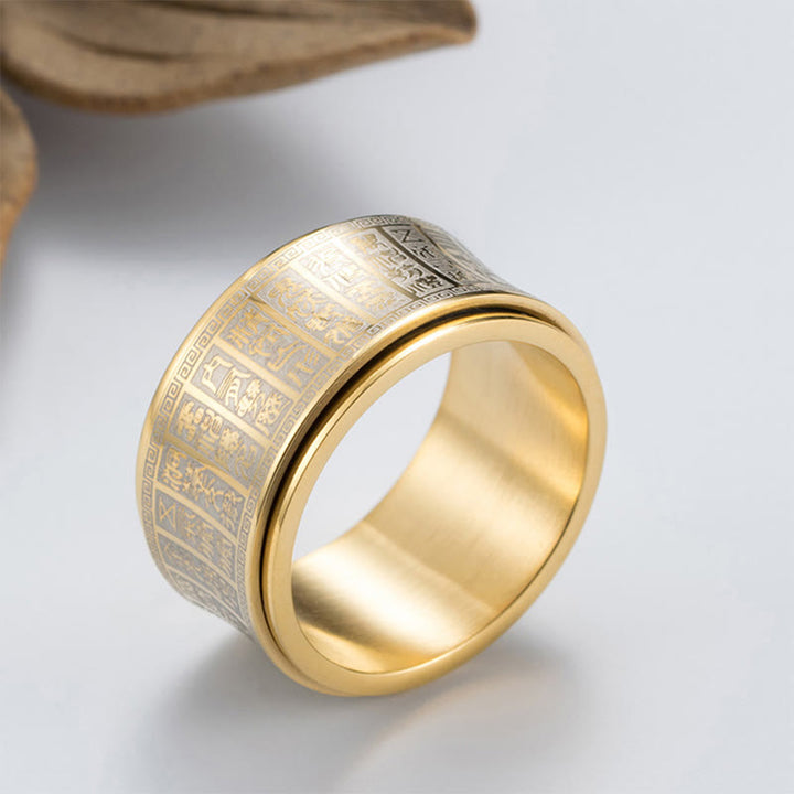 Buddha Stones Tibetan Seal Script Golden Light Mantra Titanium Steel Spinner Balance Ring - image 3