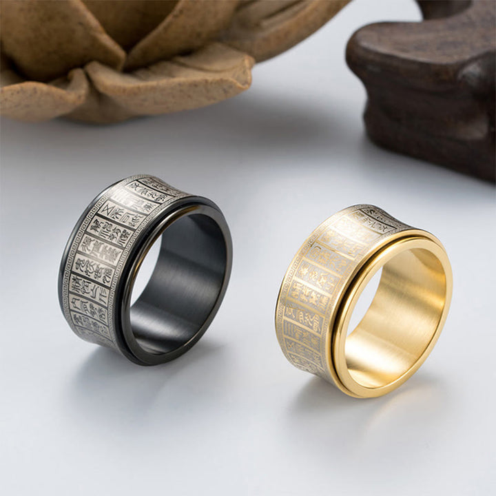 Buddha Stones Tibetan Seal Script Golden Light Mantra Titanium Steel Spinner Balance Ring - image 15