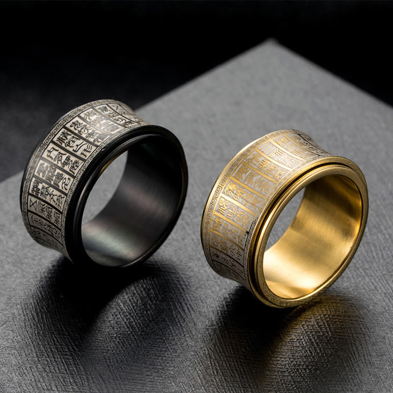 Buddha Stones Tibetan Seal Script Golden Light Mantra Titanium Steel Spinner Balance Ring - image 14