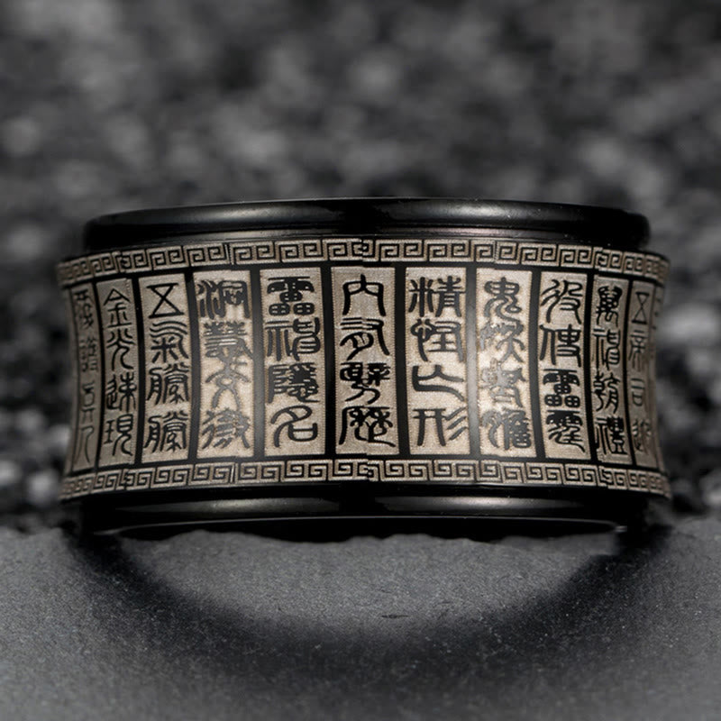 Buddha Stones Tibetan Seal Script Golden Light Mantra Titanium Steel Spinner Balance Ring - image 13
