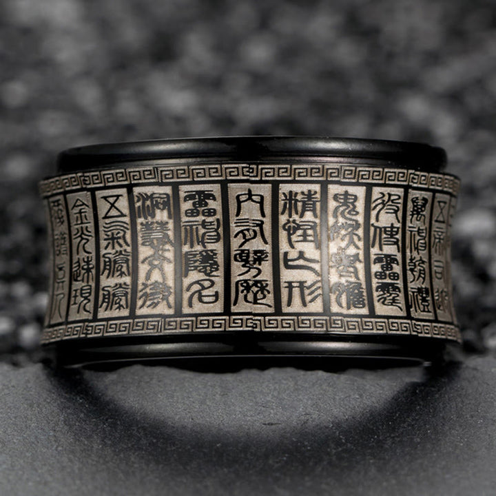 Buddha Stones Tibetan Seal Script Golden Light Mantra Titanium Steel Spinner Balance Ring - image 13