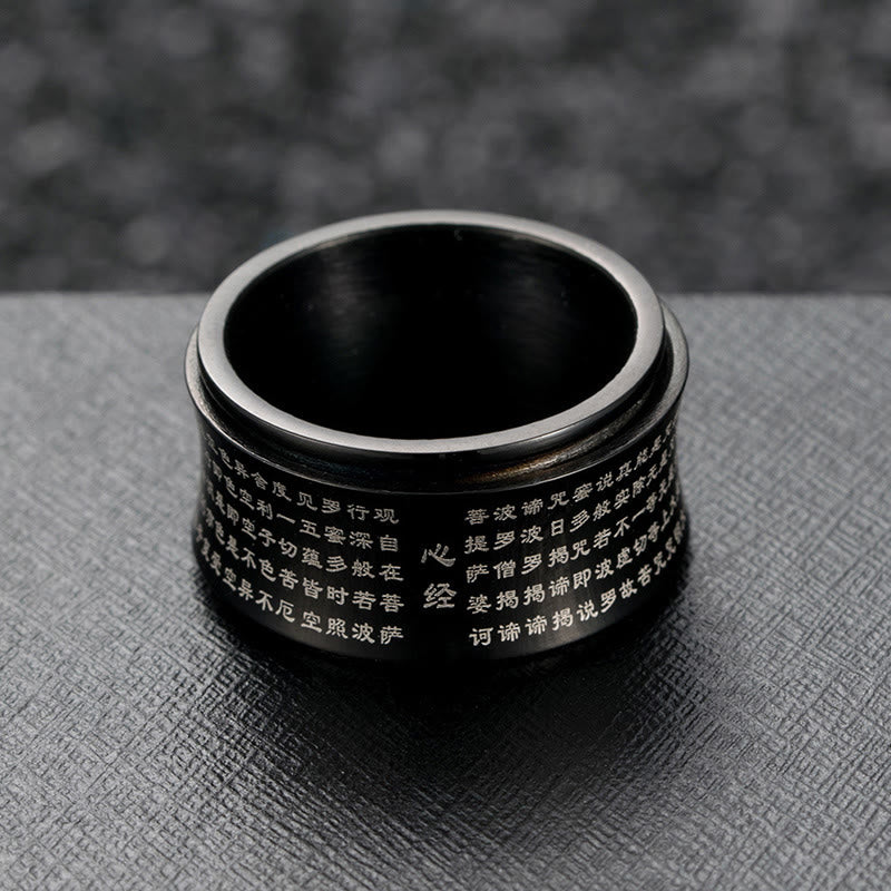 Buddha Stones Tibetan Miniature Scriptures Heart Sutra Titanium Steel Spinner Balance Ring - image 1