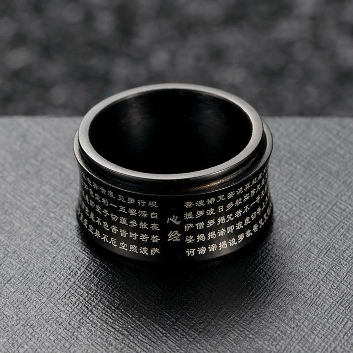 Buddha Stones Tibetan Miniature Scriptures Heart Sutra Titanium Steel Spinner Balance Ring - image 1