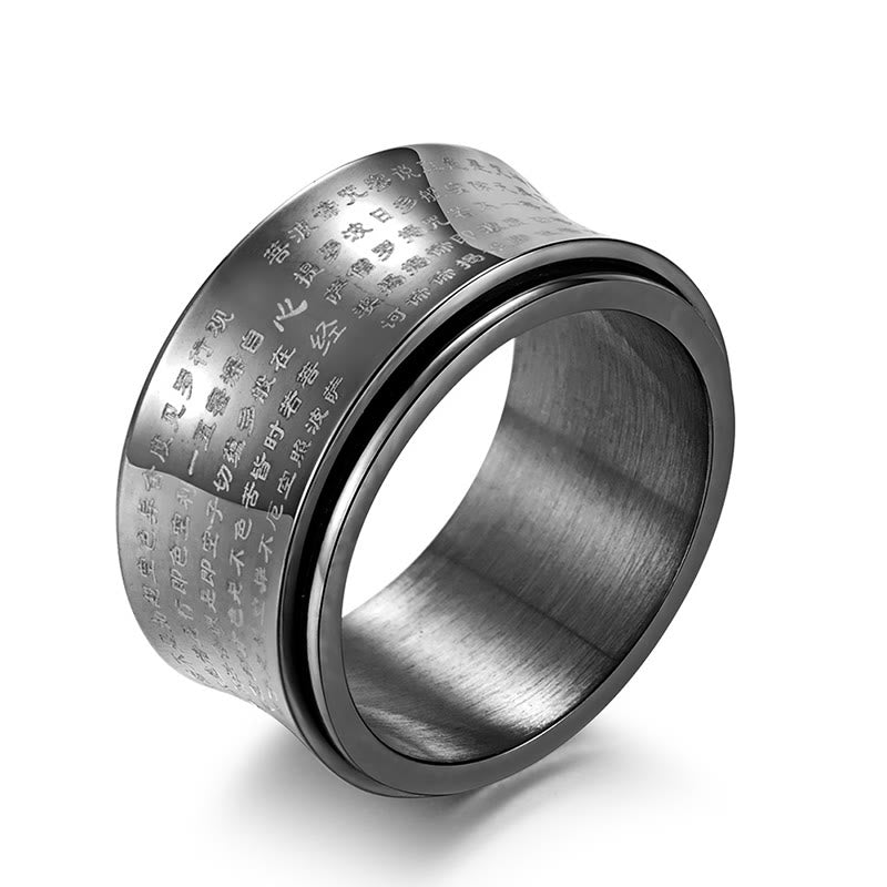 Buddha Stones Tibetan Miniature Scriptures Heart Sutra Titanium Steel Spinner Balance Ring - image 3