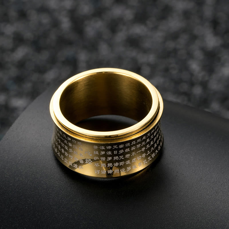 Buddha Stones Tibetan Miniature Scriptures Heart Sutra Titanium Steel Spinner Balance Ring - Golden - US12 - image 6