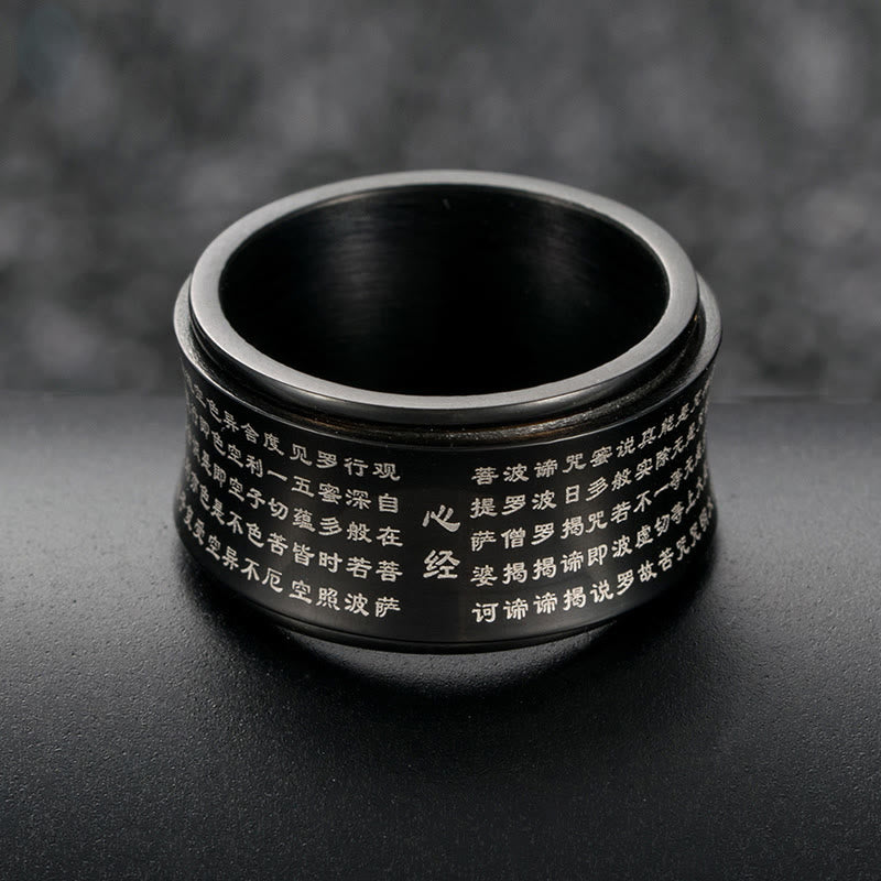 Buddha Stones Tibetan Miniature Scriptures Heart Sutra Titanium Steel Spinner Balance Ring - Black - US12 - image 0