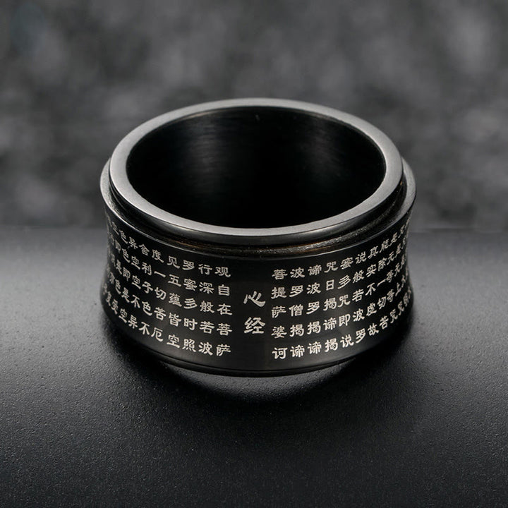 Buddha Stones Tibetan Miniature Scriptures Heart Sutra Titanium Steel Spinner Balance Ring - Black - US12 - image 0