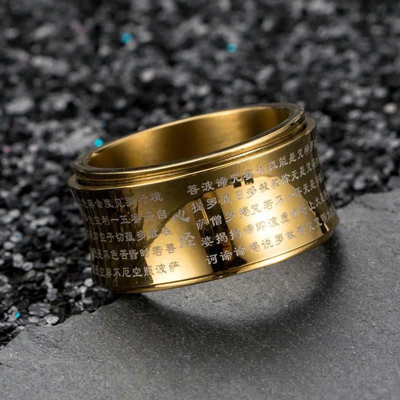 Buddha Stones Tibetan Miniature Scriptures Heart Sutra Titanium Steel Spinner Balance Ring - image 8