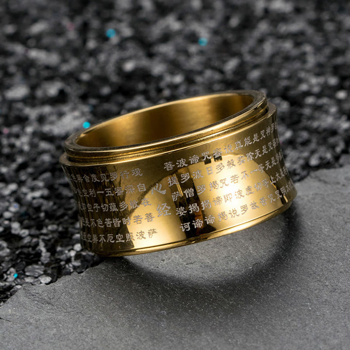 Buddha Stones Tibetan Miniature Scriptures Heart Sutra Titanium Steel Spinner Balance Ring - image 8