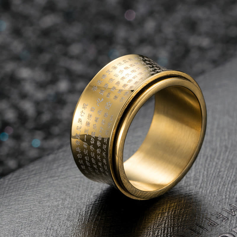 Buddha Stones Tibetan Miniature Scriptures Heart Sutra Titanium Steel Spinner Balance Ring - image 7