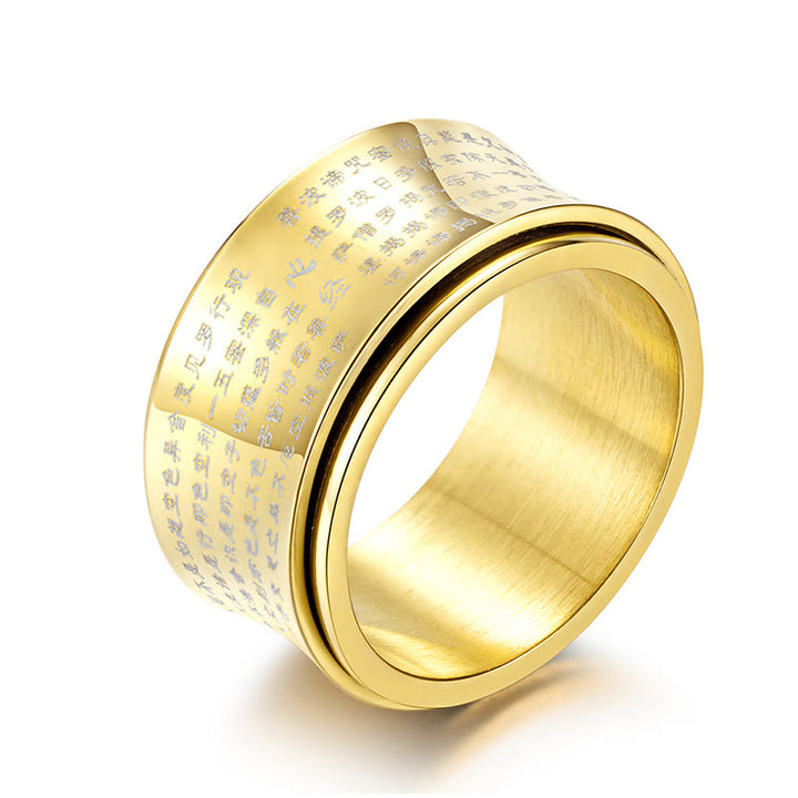 Buddha Stones Tibetan Miniature Scriptures Heart Sutra Titanium Steel Spinner Balance Ring - image 9