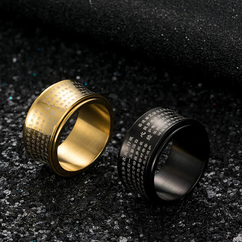 Buddha Stones Tibetan Miniature Scriptures Heart Sutra Titanium Steel Spinner Balance Ring - image 11