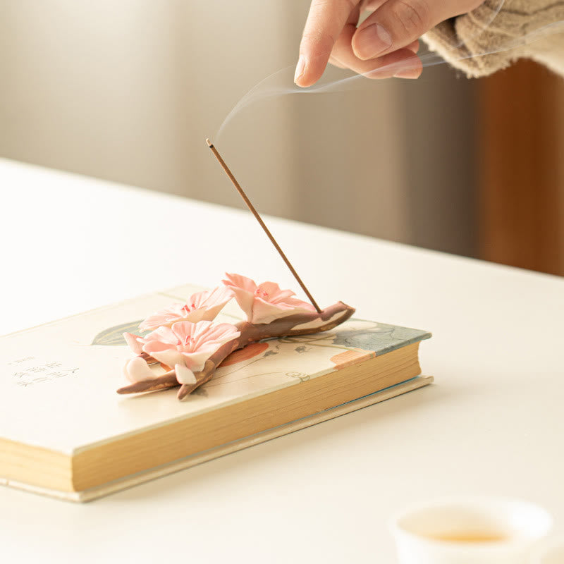 Buddha Stones Blooming Plum Blossom Branches Ceramic Healing Incense Burner Desk Decoration - image 7