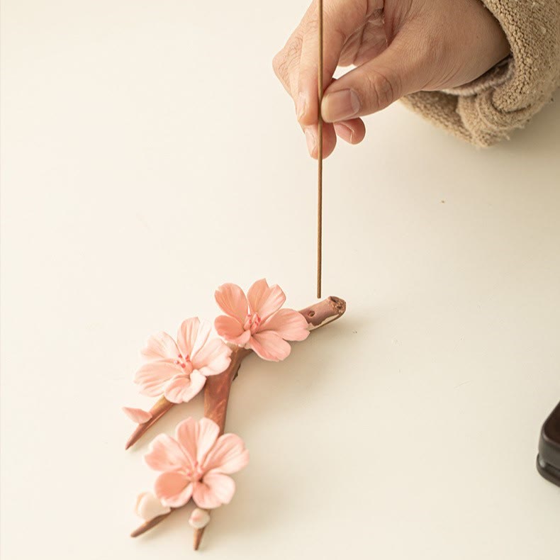 Buddha Stones Blooming Plum Blossom Branches Ceramic Healing Incense Burner Desk Decoration - Plum Blossom 7.6*14*3cm - image 0