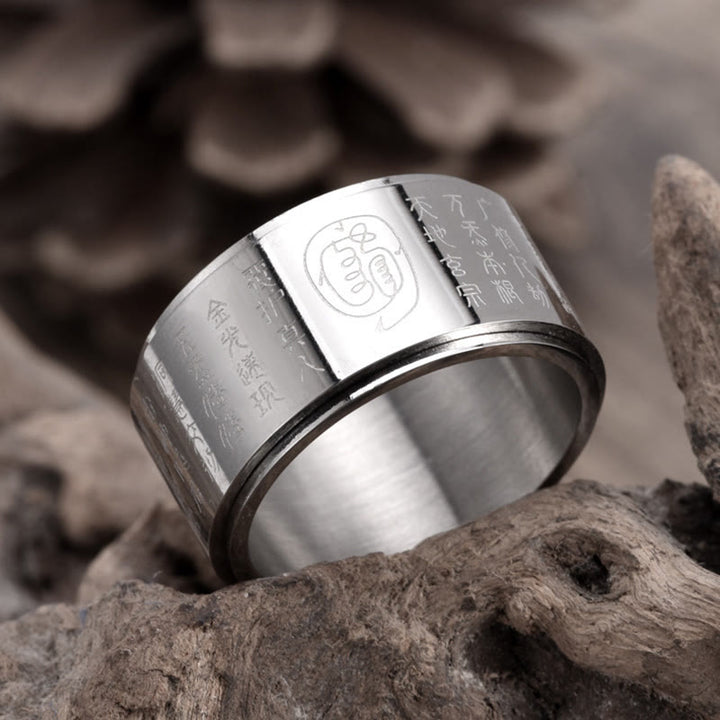 Buddha Stones Tibetan Golden Light Mantra Titanium Steel Smooth Surface Spinner Balance Ring - Silvery - US12 - image 0