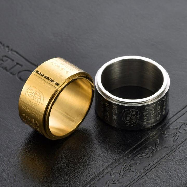 Buddha Stones Tibetan Golden Light Mantra Titanium Steel Smooth Surface Spinner Balance Ring - image 8