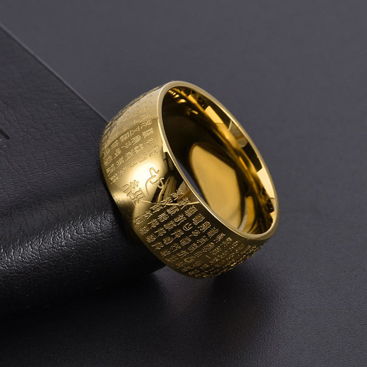 Buddha Stones Tibetan Seal Heart Sutra Titanium Steel Balance Ring - image 2