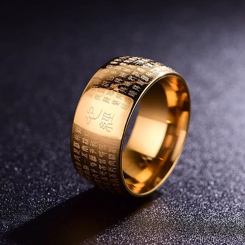 Buddha Stones Tibetan Seal Heart Sutra Titanium Steel Balance Ring - Golden - US13 - image 1