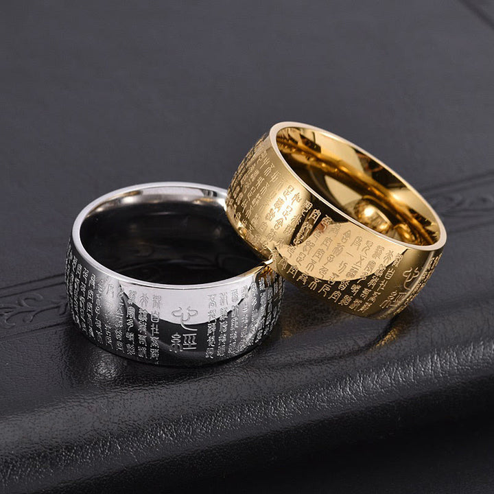 Buddha Stones Tibetan Seal Heart Sutra Titanium Steel Balance Ring - image 18