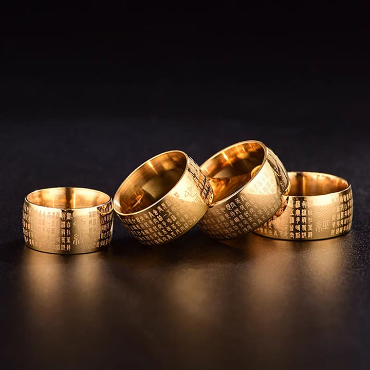 Buddha Stones Tibetan Seal Heart Sutra Titanium Steel Balance Ring - image 10
