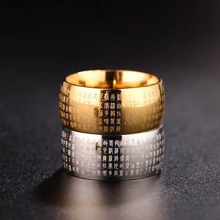 Buddha Stones Tibetan Seal Heart Sutra Titanium Steel Balance Ring - image 16